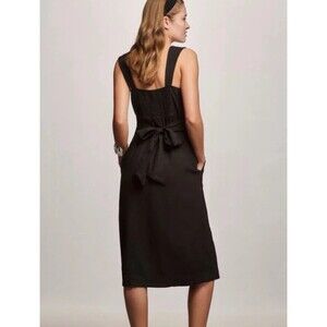 Pilcro Anthropologie Dress Medium Black Linen Square Neck Milkmaid Tie Smock